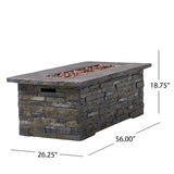 Christopher Knight Home® - Noble House - - 56" Outdoor 40,000 Btu Rectangular Mgo Concrete Propane Fire Pit, Stone Pattern (Tank Cover Not Included)