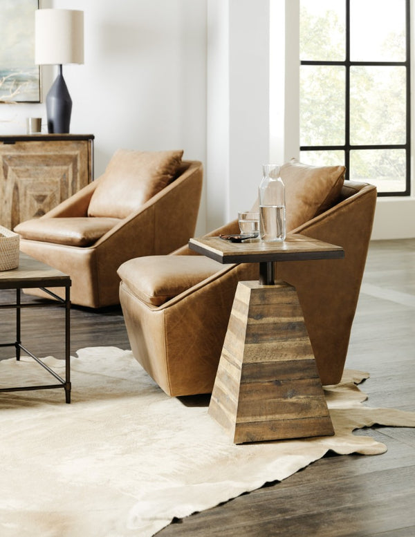 Hooker Furniture St. Armand Pyramid Drink Table With Solid Acacia Base, Metal-Trim Top, Rustic Natural Finish Accent 5601-50003-LTWD