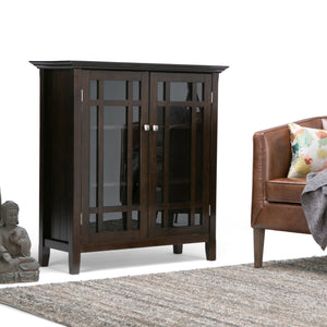 English Elm Bedford Medium Storage Cabinet - Handcrafted Dark Tobacco Brown With Glass Doors & Adjustable Shelves B136P158117