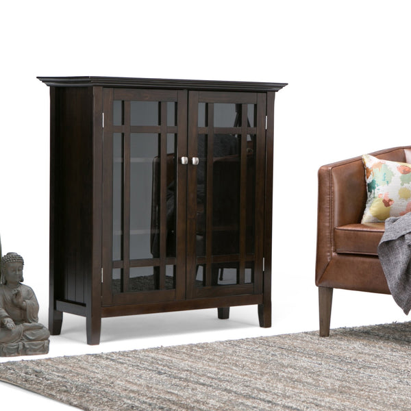 English Elm Bedford Medium Storage Cabinet - Handcrafted Dark Tobacco Brown With Glass Doors & Adjustable Shelves B136P158117