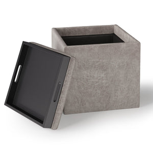 English Elm Rockwood - Stylish Multi-Functional Cube Storage Ottoman With Flip-Over Tray In Grey Taupe B136P159100-GIGA