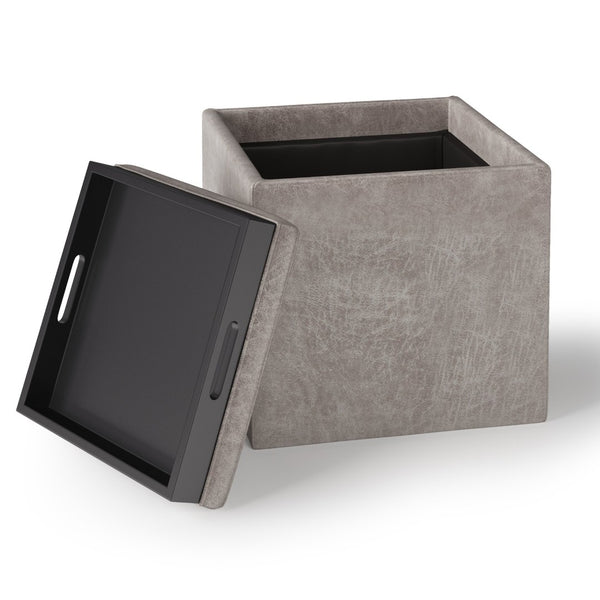 English Elm Rockwood - Stylish Multi-Functional Cube Storage Ottoman With Flip-Over Tray In Grey Taupe B136P159100-GIGA