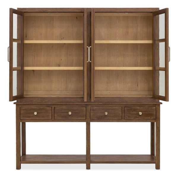 Hooker Furniture Driftwood Oak Sideboard with Seeded Glass Doors Led Lighting and Artisan Hardware 6820-75900-85