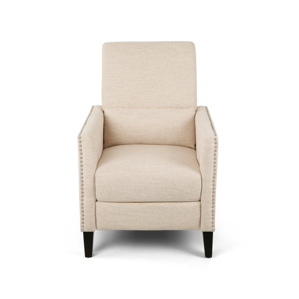 English Elm Pushback Recliner Accent Chair Solid Birch Frame Rivet Detail Mid-century Living Room Seat Beige 65532.00BGE
