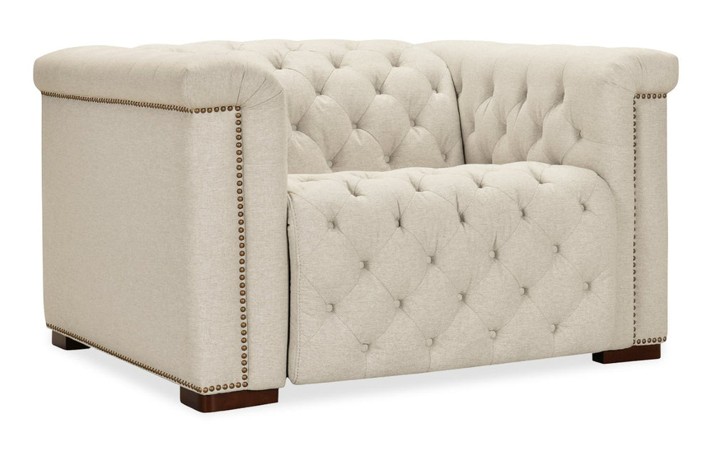 Hooker Furniture Savion Deux Power Recliner With Chesterfield Tufting, Aries Beach Fabric, Nail Trim & Powered Headrest SS435-PH1-414