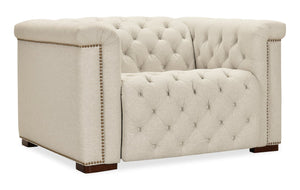 Hooker Furniture Savion Deux Power Recliner With Chesterfield Tufting, Aries Beach Fabric, Nail Trim & Powered Headrest SS435-PH1-414