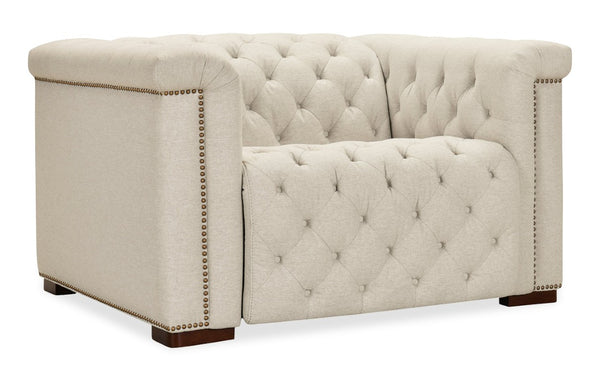 Hooker Furniture Savion Deux Power Recliner With Chesterfield Tufting, Aries Beach Fabric, Nail Trim & Powered Headrest SS435-PH1-414