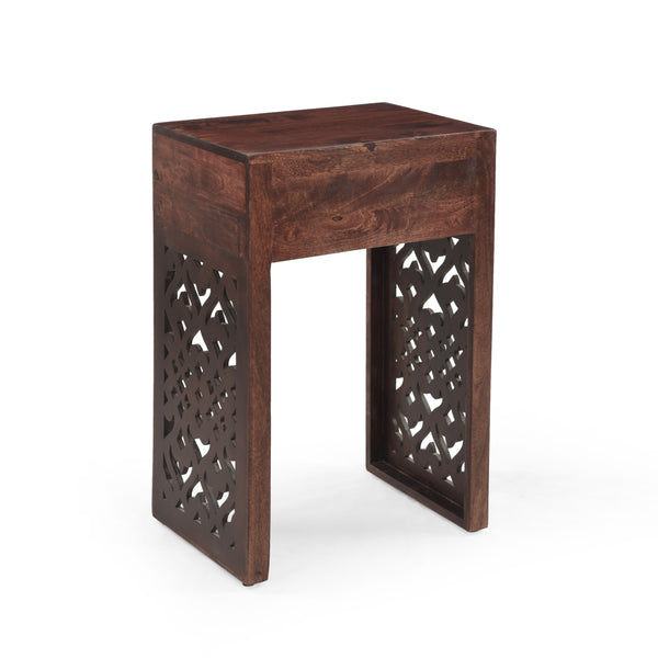 English Elm Christopher Knight Home® - End handcrafted traditional wood end table with carved detailing, mango-faux wood finish, drawer storage, 18"W 67337.00