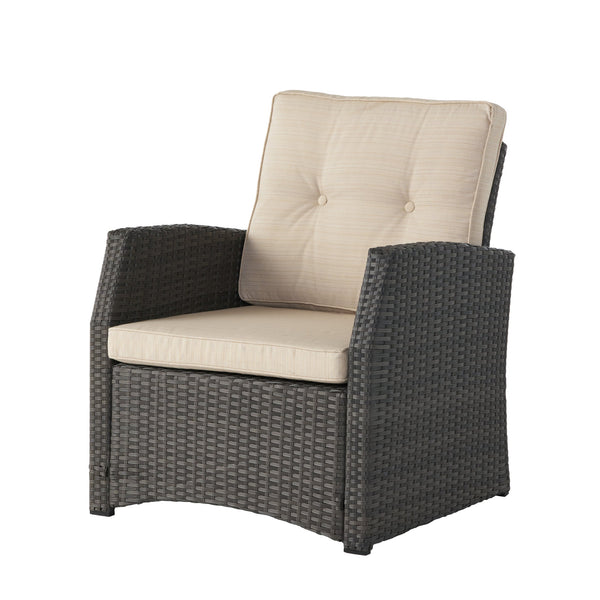 English Elm Christopher Knight Home® - ST MARTA SINGLE SOFA Grey PE Rattan Armchair with Waterproof Cushions, Button-Tufted, Weather-Resistant 57723.00GRY