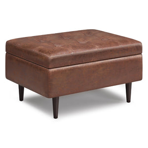 English Elm Shay Mid Century Small Storage Ottoman Coffee Table - Tufted Distressed Faux Leather Charm B136P159262-GIGA