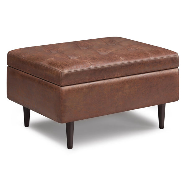 English Elm Shay Mid Century Small Storage Ottoman Coffee Table - Tufted Distressed Faux Leather Charm B136P159262-GIGA