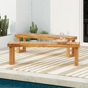 English Elm Nestor Solid Acacia Outdoor Bench Set of Two Slatted Natural Wood Patio Seating 63892.00