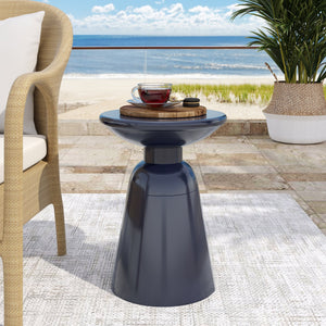 English Elm Outdoor Powder-coated Iron Pedestal Side Table for Patio and Lounge Spaces Navy Blue 73615.00NBLU