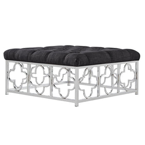 Homelegance By Top-Line Siobhan Chrome Quatrefoil Base Square Ottoman Chrome Metal