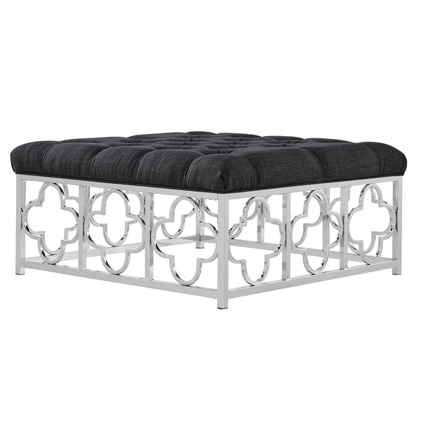 Homelegance By Top-Line Siobhan Chrome Quatrefoil Base Square Ottoman Chrome Metal