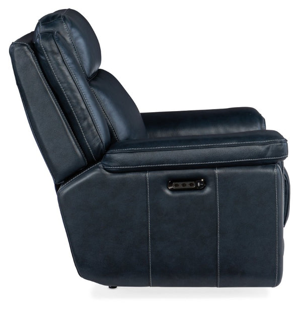 Hooker Furniture Montel Power Recliner In Cosmos Cobalt Leather With Lay‑Flat, Adjustable Headrest, Lumbar, Usb Dark Blue SS705-PHL1-047