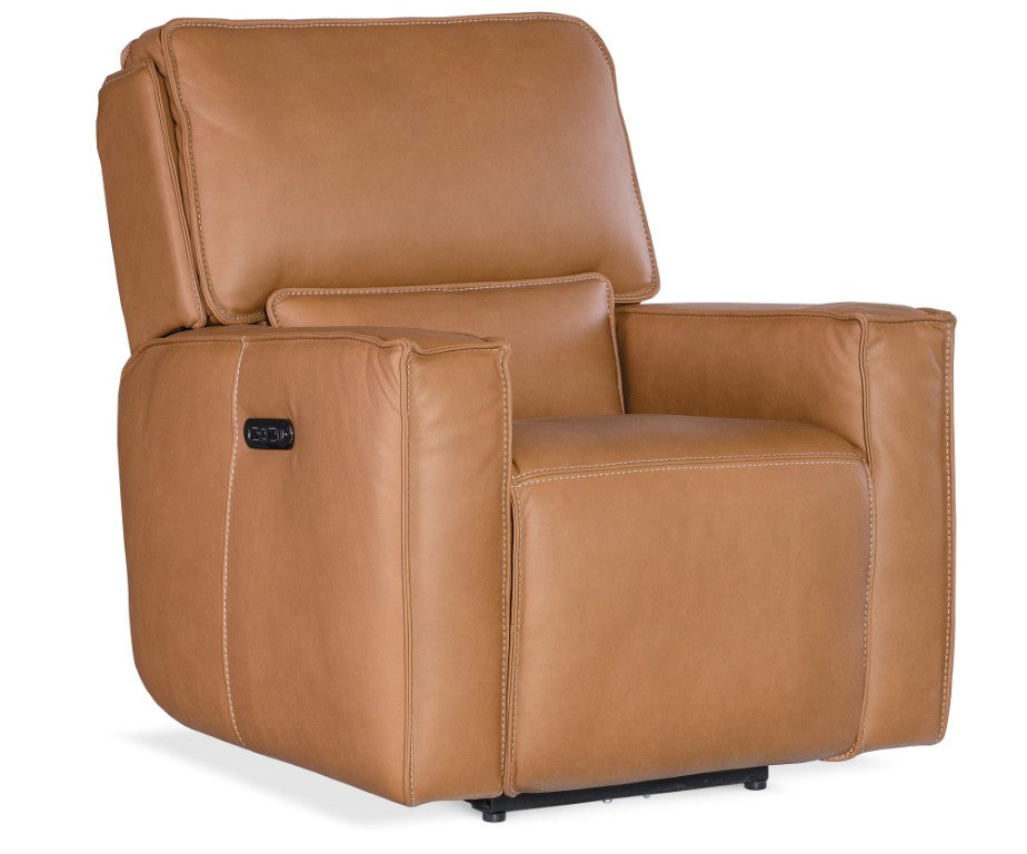 Hooker Furniture Miles Zero Gravity Recliner In Oslo Pebble Leather With Power Headrest, Usb Charging, Sleek Base Brown SS727-PHZ1-084