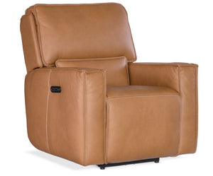 Hooker Furniture Miles Zero Gravity Recliner In Oslo Pebble Leather With Power Headrest, Usb Charging, Sleek Base Brown SS727-PHZ1-084