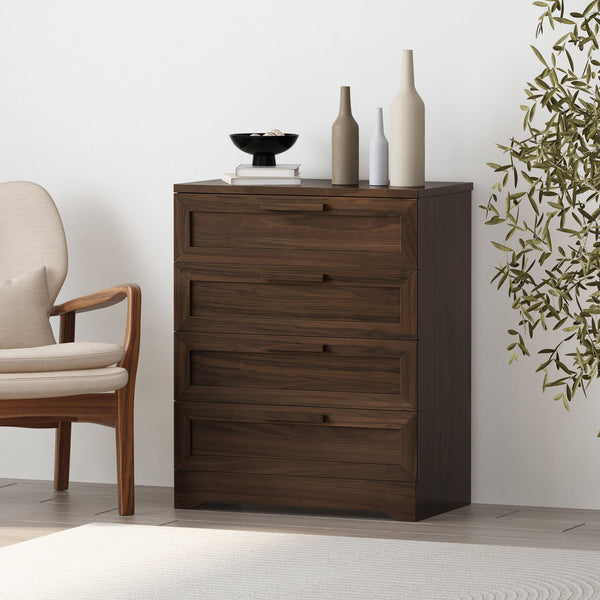English Elm Christopher Knight Home® - DELANEY Walnut 4-Drawer Dresser with Faux Wood Finish, Compact Storage, Block Pulls, 27.5"W x 34"H 71141.00WALN