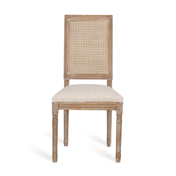 English Elm Dining Chair Set of Two with Cane Back Fluted Legs and Upholstered Seat French Style 71238.00BGENTL