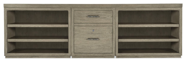 Hooker Furniture Linville 96" Credenza In Smoked Mink Oak Veneer With Locking File, Adjustable Shelves & Pewter Pulls 6150-10930-85