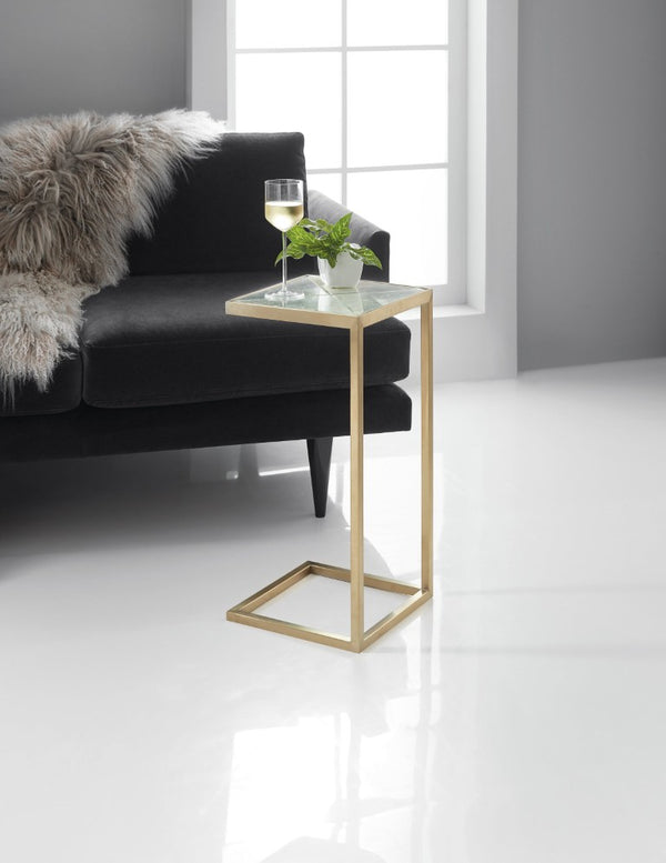 Hooker Furniture Melange Sculptural C-Table With Silver-Leaf Glass Top & Gold Metal Base — Compact, Versatile Accent Piece 638-50535-00