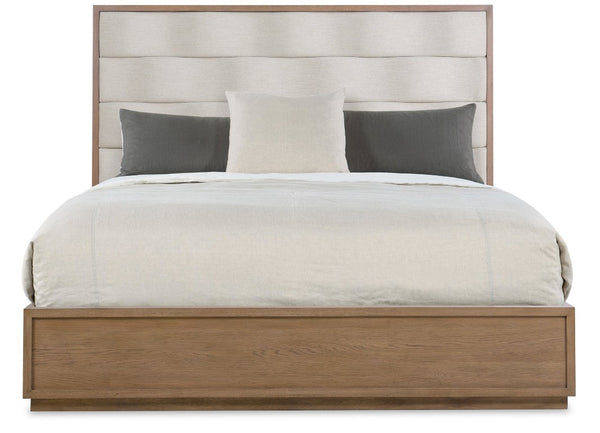 Hooker Furniture Sonnet Sculpted Wave-Headboard Queen Bed With Savile Oatmeal Upholstery And White Oak Veneers 88.75 L x 79.50W x 66.00H 6072-90866-85