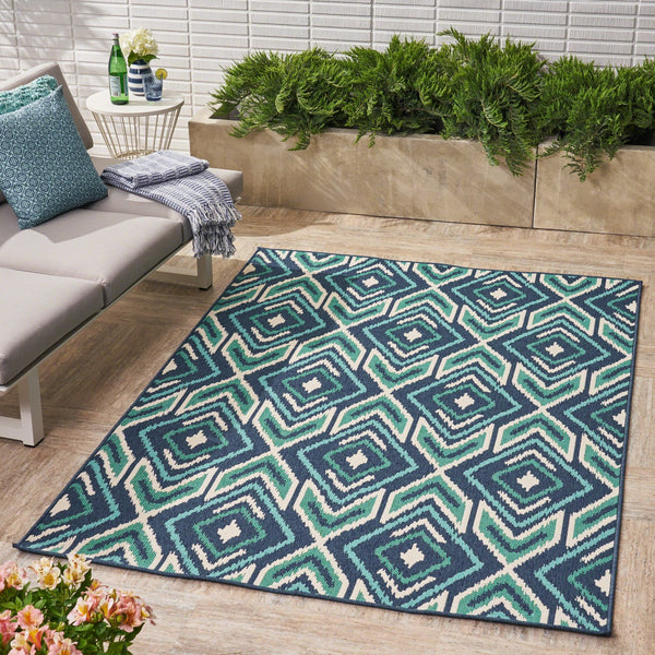 English Elm Christopher Knight Home® - MERIDIAN Navy Outdoor Rug 5'3" x 7'6" – Durable 100% Polypropylene Machine-Woven Loop Pile Rug 64162.00