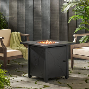 Christopher Knight Home® - Noble House - Elwick Outdoor 40,000 Btu Iron Square Fire Pit, Black