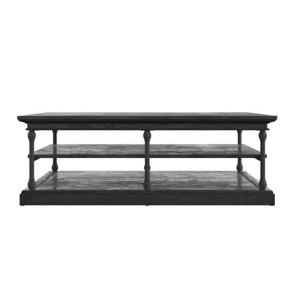 Homelegance By Top-Line Miranda Cornice Rectangle Storage Shelf Coffee Table Black Wood