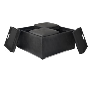 English Elm Avalon Square Storage Ottoman Coffee Table - Distressed Black Vegan Leather, Modern Style & Functionality B136P159748