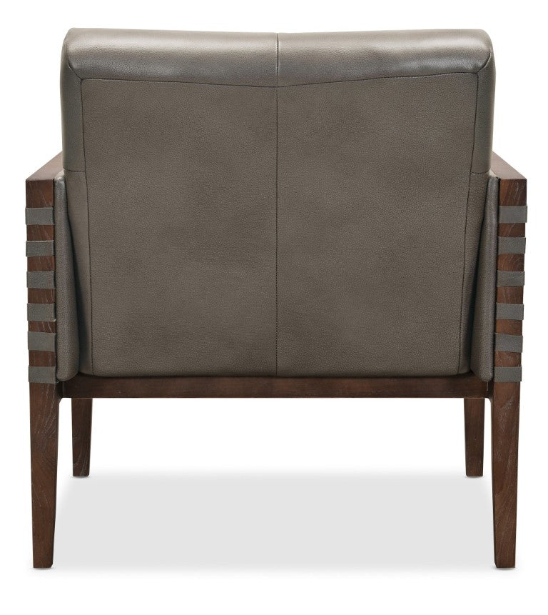 Hooker Furniture Carverdale Leather Club Chair Maddie Grey Semi-Aniline Top-Grain Leather Dark Hickory Frame, Tufted Elegance CC401-095