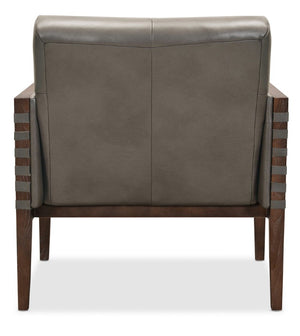 Hooker Furniture Carverdale Leather Club Chair Maddie Grey Semi-Aniline Top-Grain Leather Dark Hickory Frame, Tufted Elegance CC401-095
