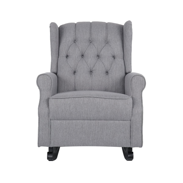 English Elm Christopher Knight Home® - ROCKING Chair Grey Fabric Wingback with Button-Tufted Diamond Stitch, Birch Rockers for Cozy Relaxation 72153.00GRY