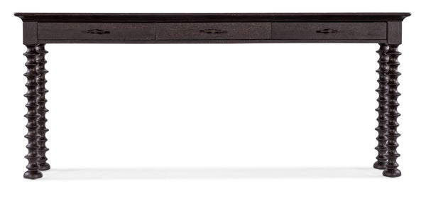 Hooker Furniture Big Charred Timber Sofa Console Table—Pecky Hickory & Maple, Turned Spool Legs, 2 Self-Closing Drawers, Rustic Elegance 6700-80361-98
