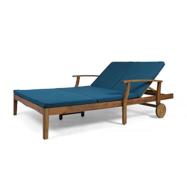 English Elm Christopher Knight Home® - Perla Double Chaise Lounge - Stylish Acacia Wood Seating With Plush Cushions For Ultimate Comfort 63357.00BLU