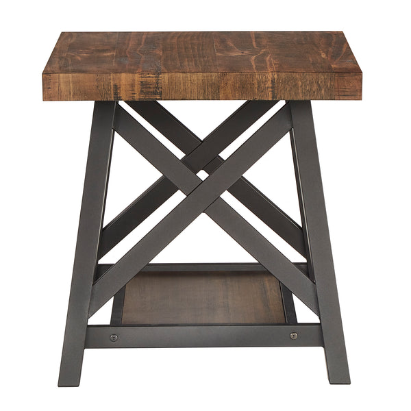 Homelegance By Top-Line Alastor Rustic X-Base End Table with Shelf Brown MDF
