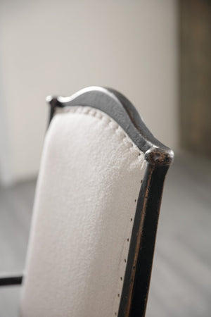 Hooker Furniture Ciao Belgian-Inspired Upholstered Arm Chair With Scalloped Seat, Nailhead Trim & Distressed Black Finish 5805-75300-99