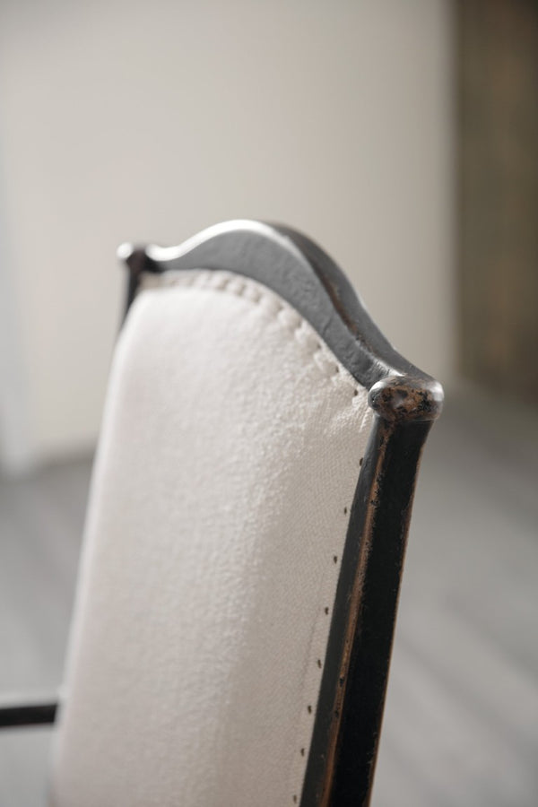 Hooker Furniture Ciao Belgian-Inspired Upholstered Arm Chair With Scalloped Seat, Nailhead Trim & Distressed Black Finish 5805-75300-99