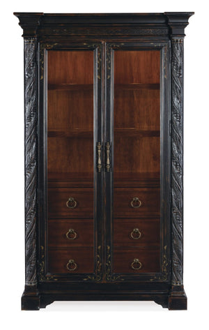 Hooker Furniture Charleston Two-Tone Display Cabinet With Glass Doors, Adjustable Shelves, Puck Lighting & Carved Accents 6750-75906-00