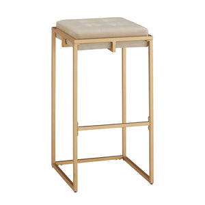 Homelegance By Top-Line Piper Gold Finish Velvet Button Tufted 29" Bar Height Stools (Set of 2) Beige Engineered Wood