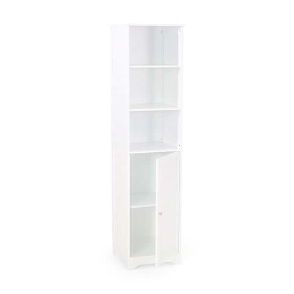 English Elm Christopher Knight Home® - BATHROOM Linen Tower Cabinet with Faux Wood Finish, Modern Slim Vertical Slat Design, Storage Organizer White 66606.00