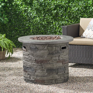 English Elm Outdoor Round Propane Fire Pit Table Mgo Stone Finish 40000 Btu Patio Heater 57564.00GRY-40K