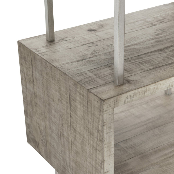 Bernhardt Bernhardt Polk Etagere: Bauhaus-Inspired 5-Shelf Distressed Pine & Silver Metal Display For Modern Spaces D12810