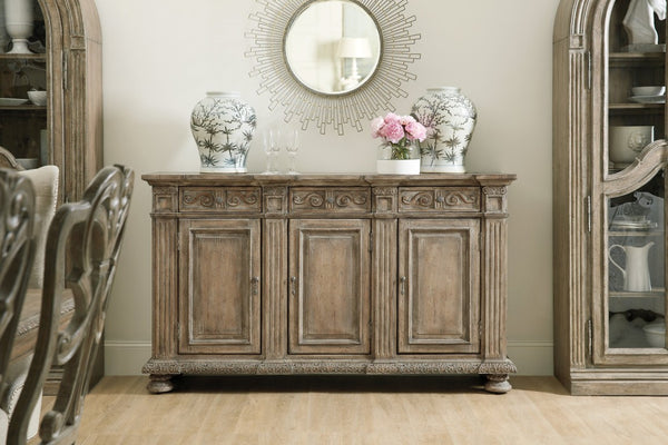 Hooker Furniture Castella Antique Slate 72" Credenza With Carved Acanthus, Scroll Motifs & Ample Adjustable Storage 5878-85001-80