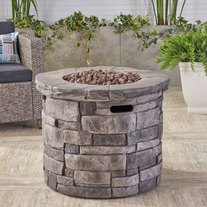English Elm 30" Round Mgo Gas Fire Pit 40000 Btu Outdoor Patio Sculptural Matte Gray Finish 61099.00-40K