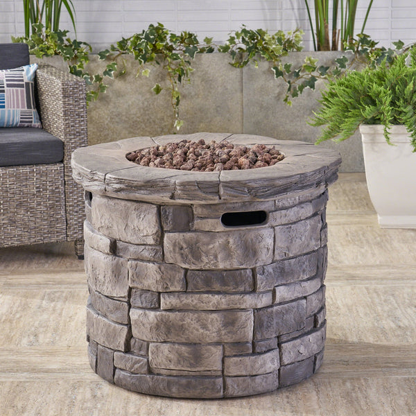 English Elm 30" Round Mgo Gas Fire Pit 40000 Btu Outdoor Patio Sculptural Matte Gray Finish 61099.00-40K