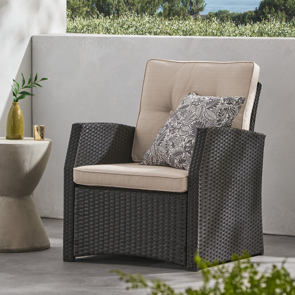 English Elm Christopher Knight Home® - ST MARTA SINGLE SOFA Dark Brown PE Rattan Outdoor Armchair with Iron Frame and Waterproof Cushion Comfort 57723.00DBRN