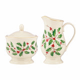 Lenox Holiday Sugar & Creamer Set Red & Green, IVORY PORCELAIN 843319