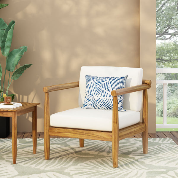 English Elm Christopher Knight Home® - BONSALLO Acacia Club Chair Cream & Brown — Water‑Resistant Cushions, Slat Design, Durable Outdoor Hardwood 69825.00